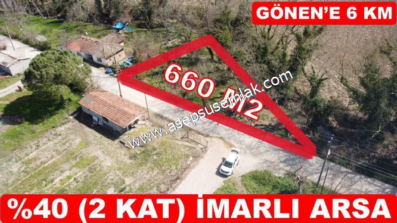 660 M2 Gönen Asfalt ve Dere Dibi %40 2 Kat İmarlı Arsa Satılık