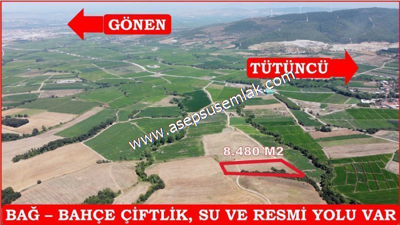 8.480 m2 Çiftlik Bağ-Bahçe K.Pompaj Su Var Kadastro Yola Cepheli